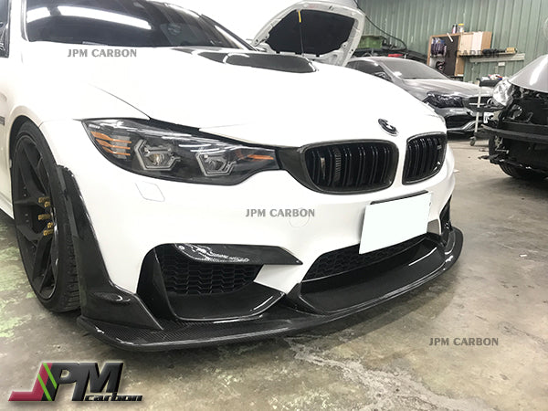 L Style Carbon Fiber Front Bumper Add-on Lips (3pcs) Fits For 2015-2020 BMW F80 M3 / F82 M4 Only
