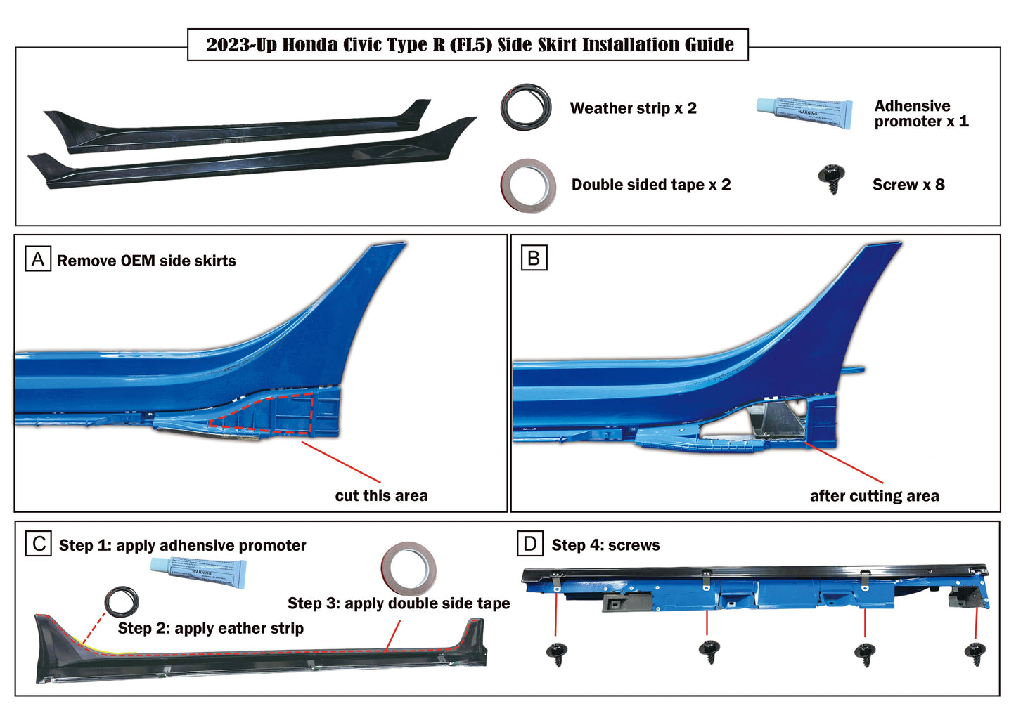 MU Style Side Skirts For 2023-2026 Honda Civic Type R (FL5)