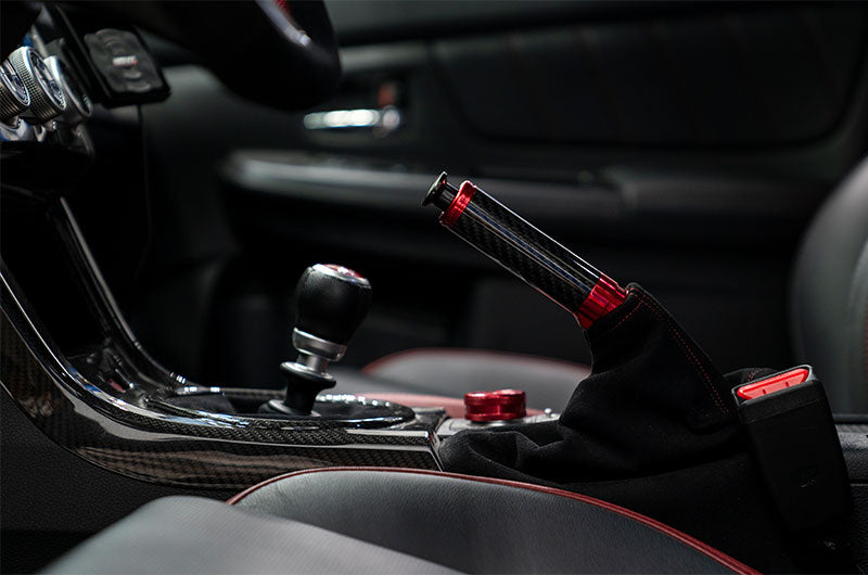 OLM Signature Series Ebrake Handle (Black Carbon w/Red) - 2015-2021 WRX & STI / 2013-2022 FR-S / BRZ / 86 / 2014-2018 Forester / 2013+ *Crosstrek