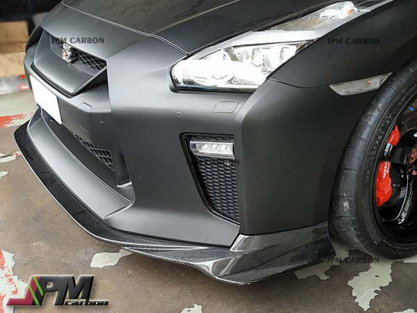 VR Style Carbon Fiber Front Bumper Add-on Lip Fits For 2017-2021 Nissan GT-R R35 Only