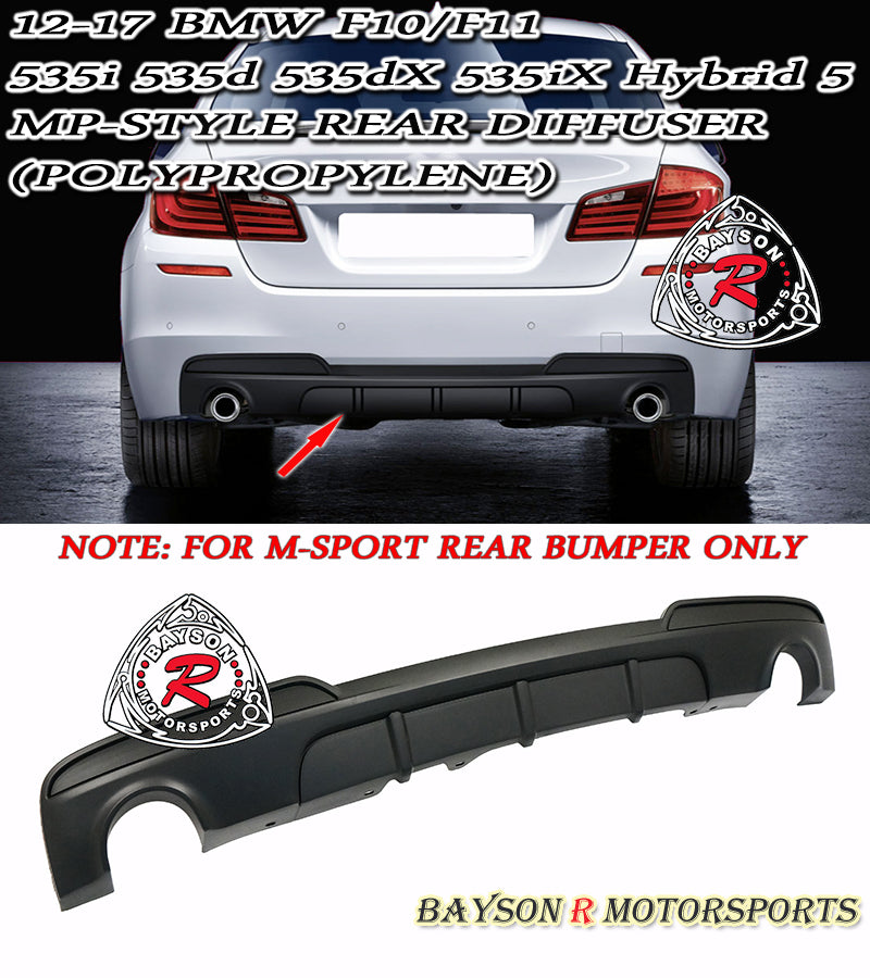 MP-Style Rear Diffuser For 2011-2016 BMW 5-Series (F10/F11, Dual Outlets Single Tip)