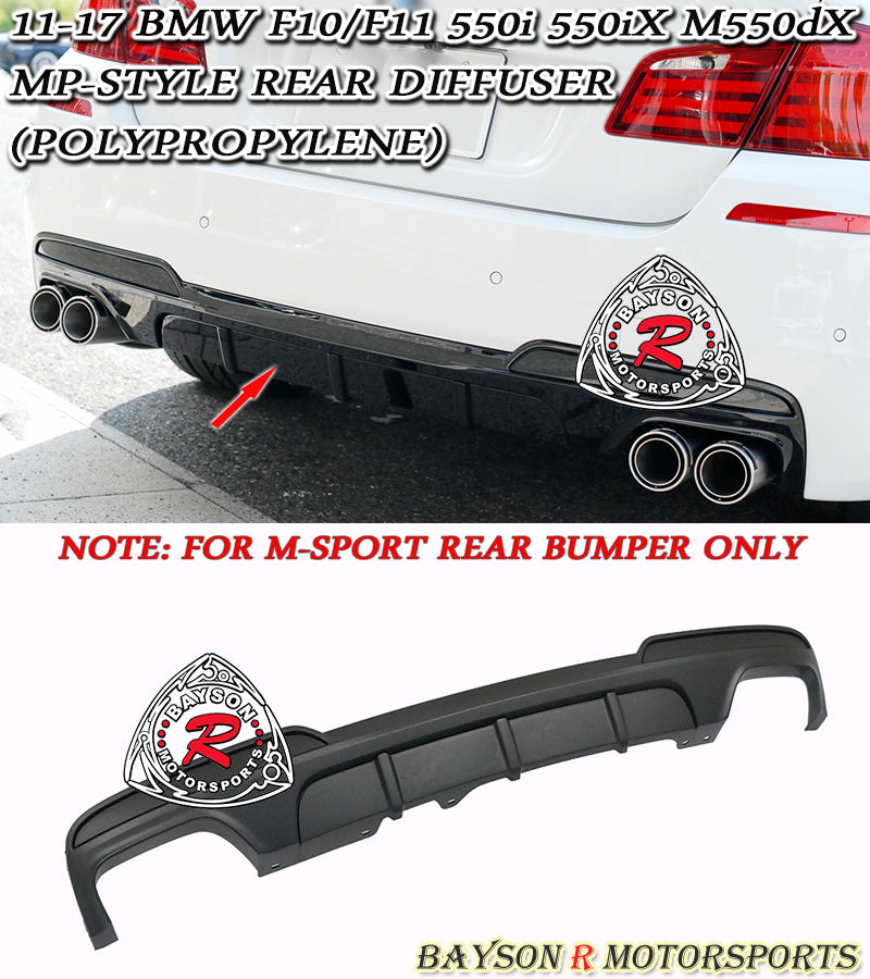 MP-Style Rear Diffuser For 2011-2016 BMW 5-Series (F10/F11, Quad Exhausts)