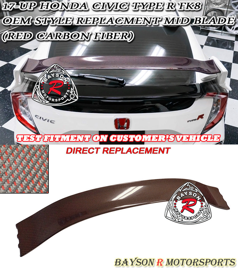 OE Style Spoiler Mid Blade (RED Carbon Fiber) For 2017-2021 Honda Civic Type R (FK8)