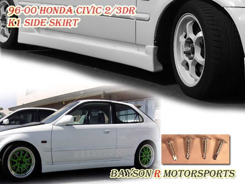 K1 Style Add-On Side Skirts For 1996-2000 Honda Civic (2Dr Coupe/3Dr Hatchback)