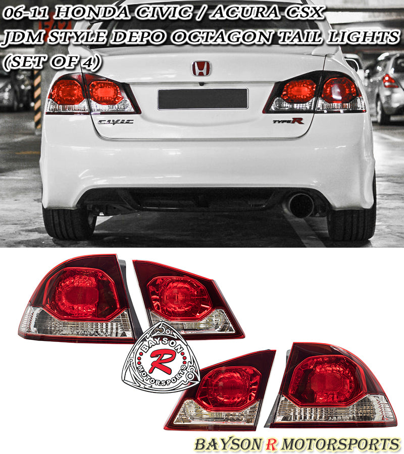 DEPO JDM Tail Lights (Octagon) For 2006-2011 Honda Civic (JDM Spec 4Dr Sedan)