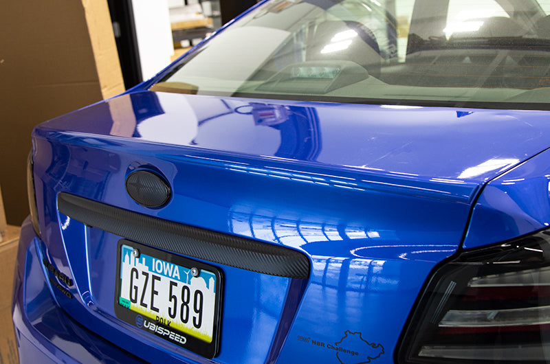 OLM Paint Matched Trunk Hole Delete for OEM Short Spoiler - World Rally Blue - 2015-2021 Subaru WRX / STI