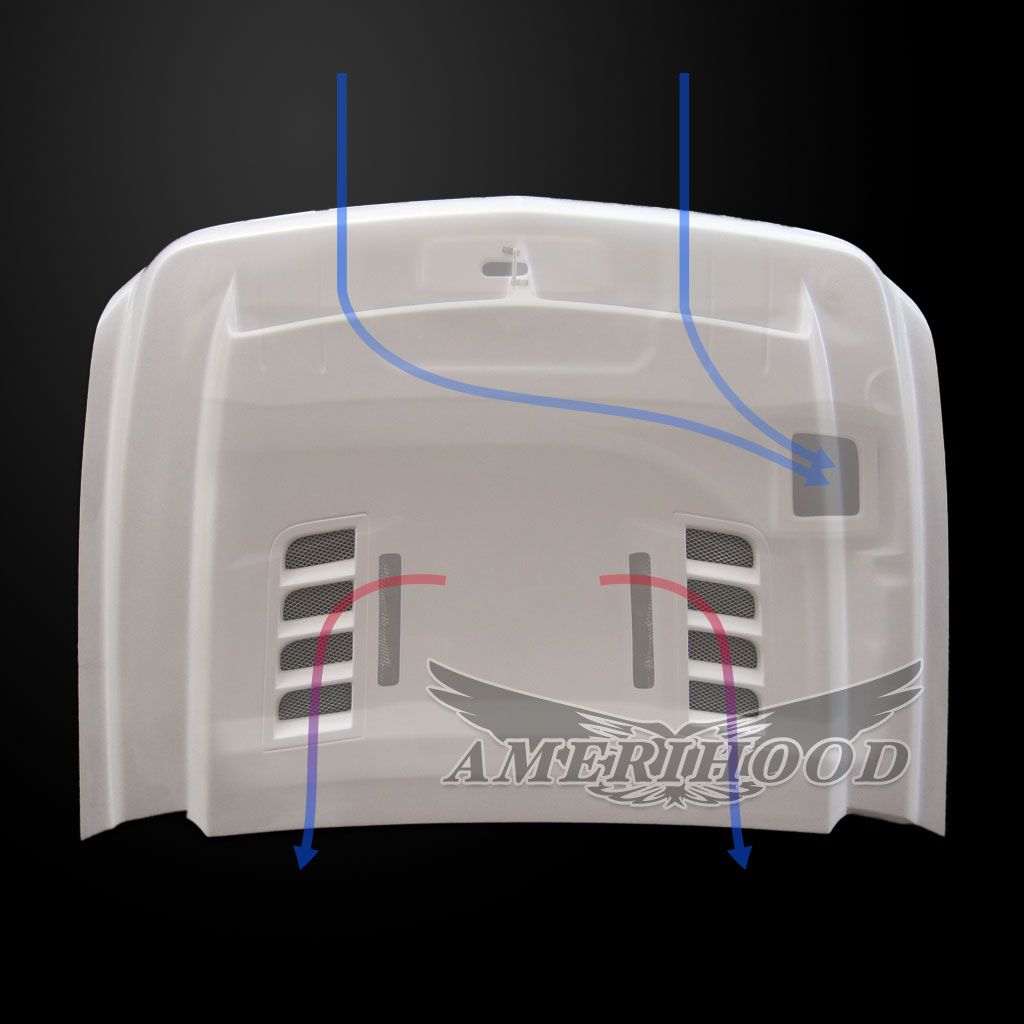 AmeriHood - Chevrolet Silverado 2500HD 2007-2010 Type-E Style Functional Heat Extractor Ram Air Hood