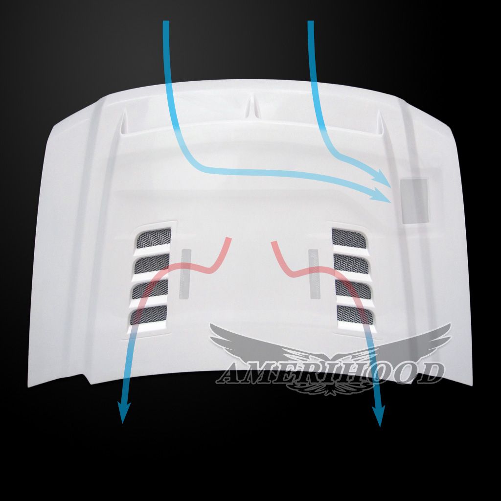 AmeriHood - GMC Sierra 1500 2014-2018 Type-E Style Functional Heat Extractor Ram Air Hood