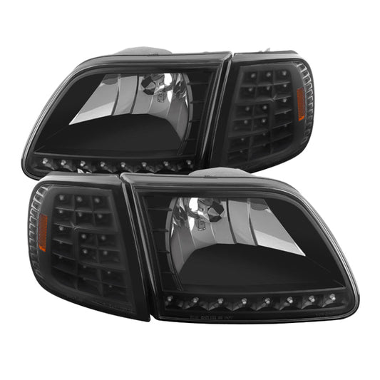 SPYDER Xtune Ford F150 97-03 Crystal Headlights w/ Clear LED Corners Black HD-ON-FF15097-LED-SET-BK 5014184