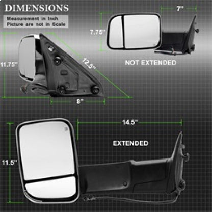 SPYDER Xtune Dodge Ram 1500 09-12 Extendable Power Heated Adjust Mirror Chrome HoUSing Left MIR-DRAM10-PW-L 9933165