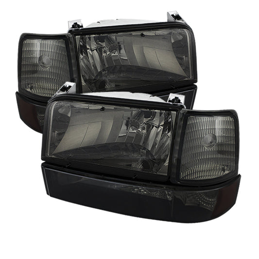 SPYDER Xtune Ford F150/Bronco 92-96 Headlights w/Corner Bumper 6pcs Amber- Smoke HD-JH-FB92-SET-AM-SM 5073143
