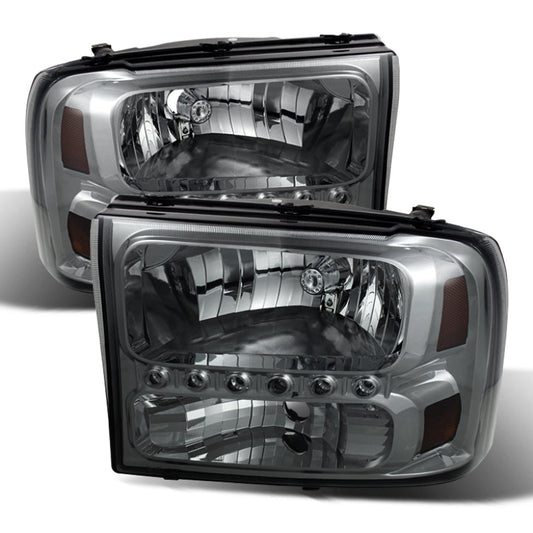 SPYDER Xtune Ford F250 F350 Super Duty 99-04 1Pc Headlights w/ LED Smoked HD-JH-FF25099-LED-SM 9026188