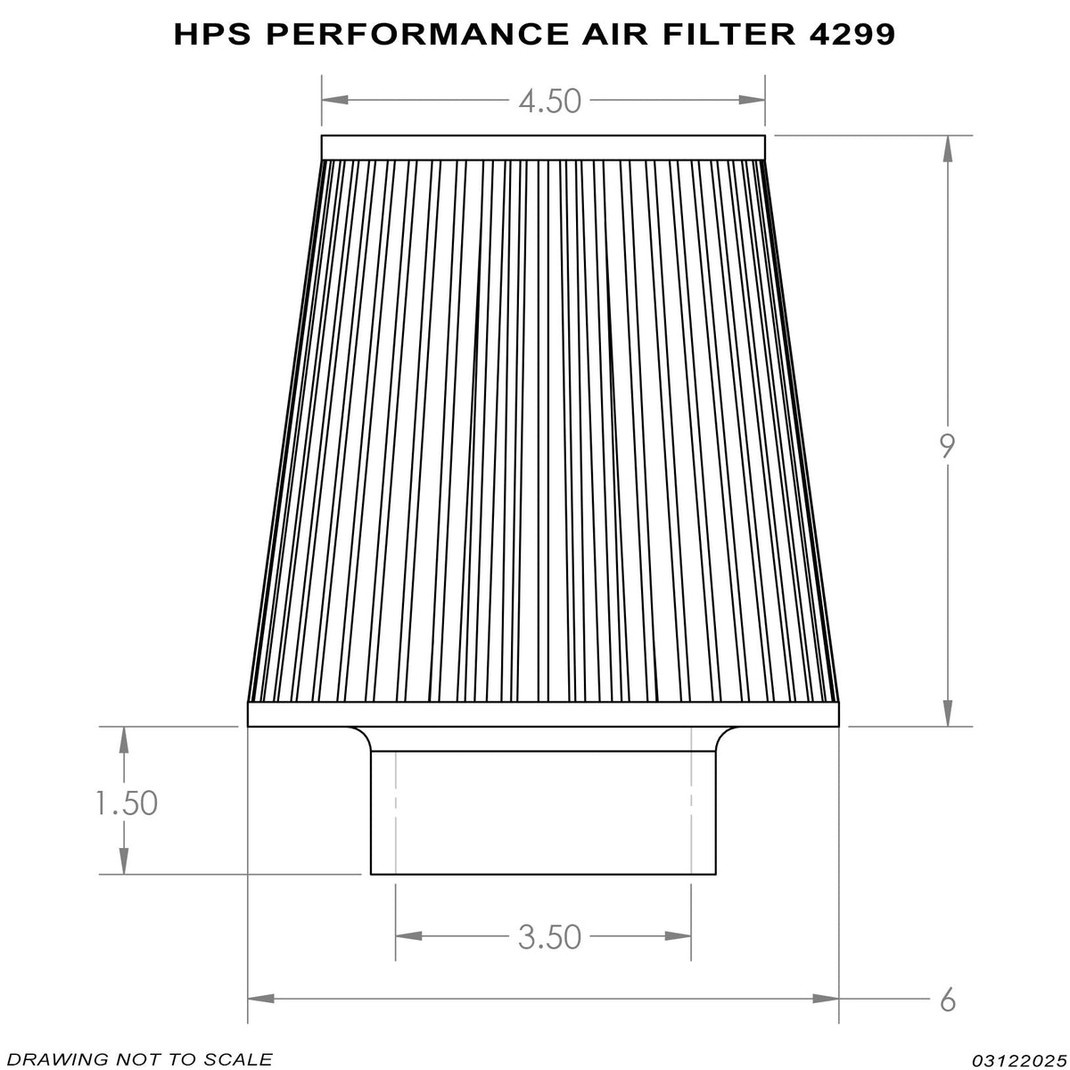 HPS Performance 3.5" Air Filter, 10.75" Length, 6" Base, 4.5" Top HPS-4299
