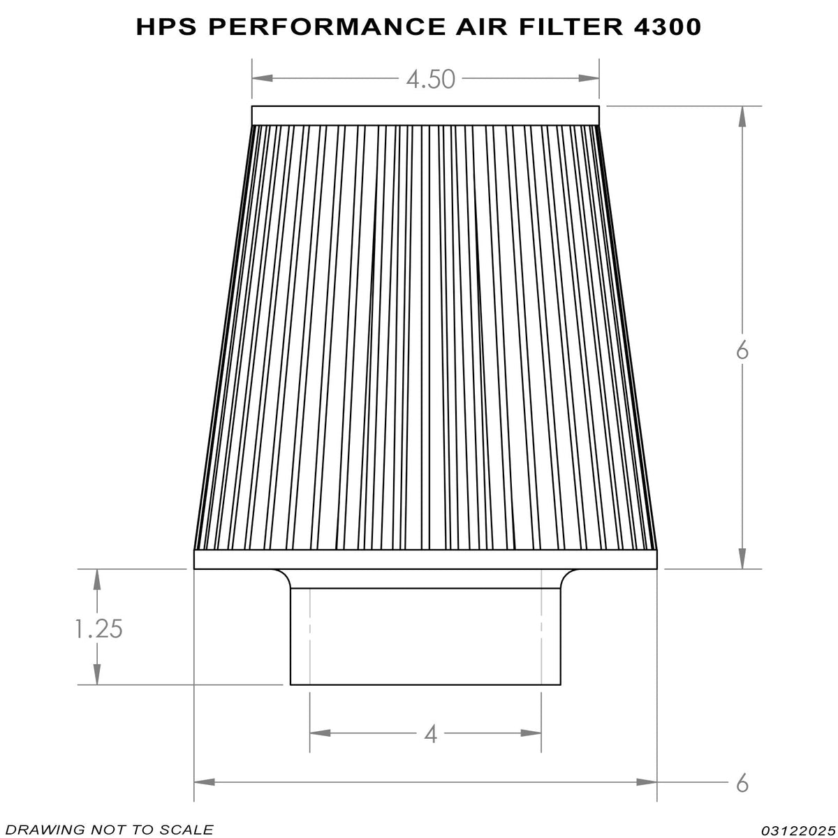 HPS Performance 4" Air Filter, 7.75" Length, 6" Base, 4.5" Top HPS-4300