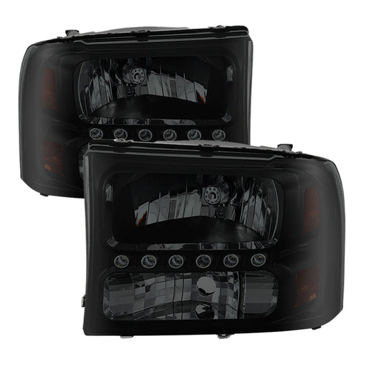 SPYDER Xtune Ford F250 F350 Super Duty 99-04 1Pc Headlights w/ LED Black Smoked HD-JH-FF25099-LED-BSM 9030215