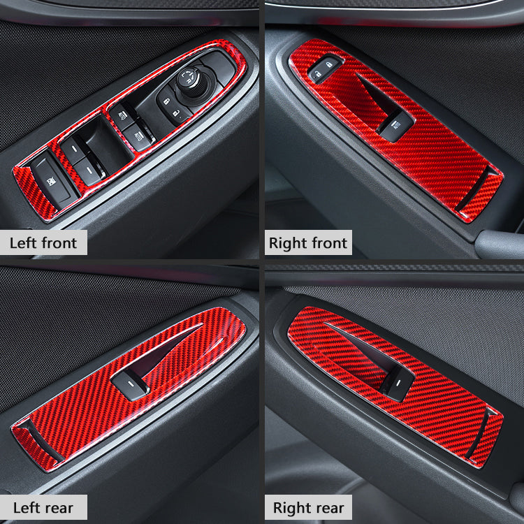 JDMuscle [22-25 WRX] P&S Series Carbon Fiber Window Switch Trim Covers 4 PC | Black Carbon Fiber/ Red Carbon Fiber