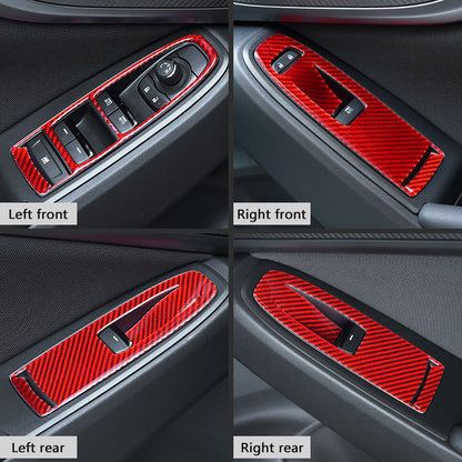 JDMuscle [22-25 WRX] P&S Series Carbon Fiber Window Switch Trim Covers 4 PC | Black Carbon Fiber/ Red Carbon Fiber