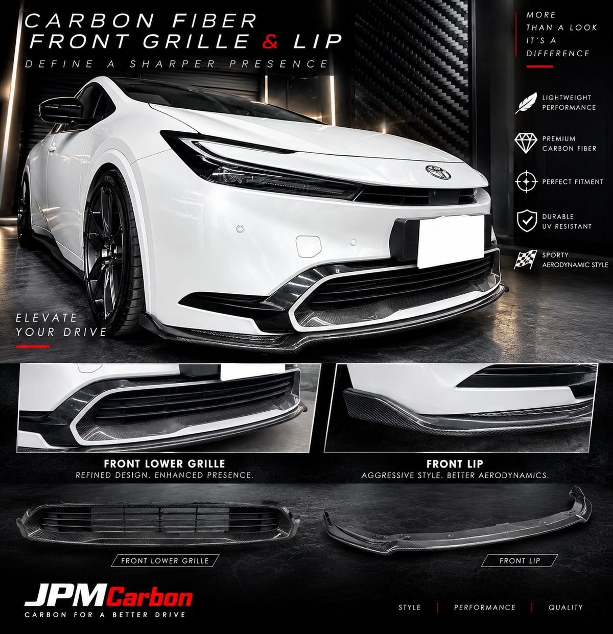 [JPMCarbon] OE Style Carbon Fiber Front Bumper Lower Grille Fits For 2023-2026 Toyota PRIUS PHEV XW60