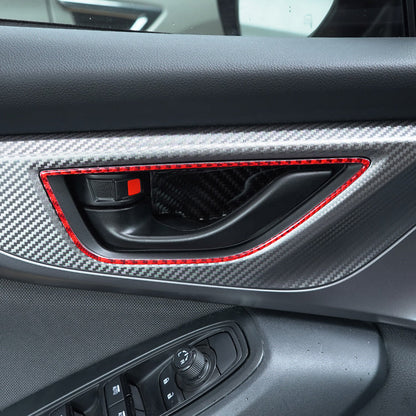 JDMuscle [22-25 WRX] P&S Series Carbon Fiber Interior Door Handle Frame Covers 4 PC | Black Carbon Fiber/ Red Carbon Fiber