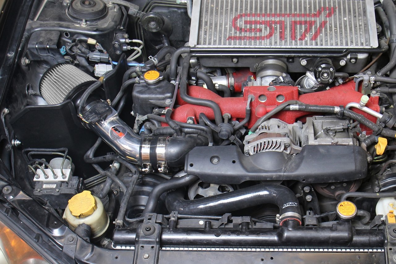 HPS Shortram Air Intake Kit 2004-2007 Subaru WRX STi 2.5L Turbo, Includes Heat Shield, Red