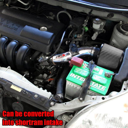 HPS Cold Air Intake Kit 2003-2004 Toyota Corolla 1.8L, Converts to Shortram, Polish