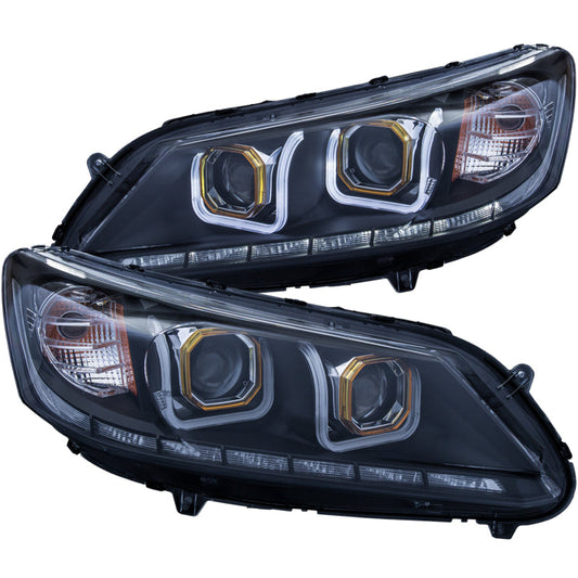 ANZO 2013-2015 Honda Accord (4dr ONLY) Projector Headlights w/ U-Bar Black
