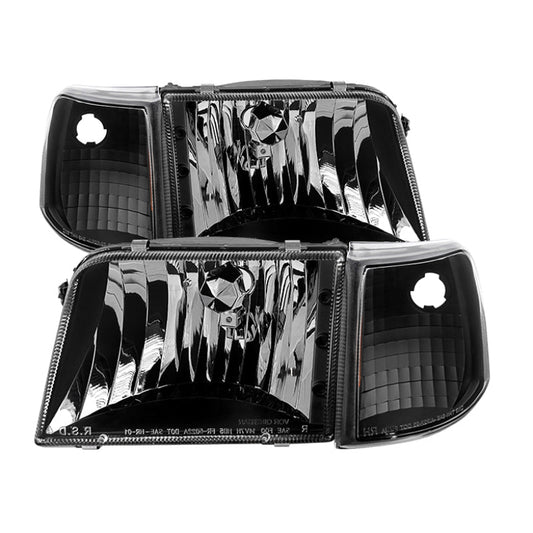 SPYDER Xtune Ford Ranger 93-97 Crystal Headlights w/ Corner Lights 4pcs Sets Black HD-JH-FR93-SET-BK 9029363