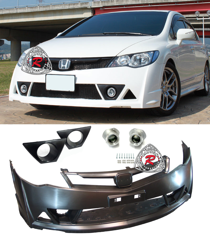 MU RR Front Bumper/Grille/Fog Lights For 2006-2011 Honda Civic (JDM Spec Front End, 4Dr)