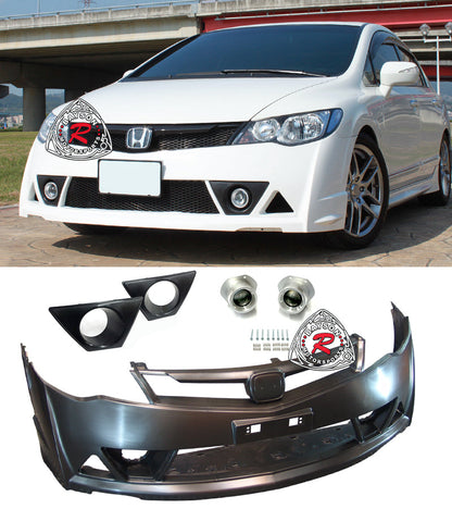 MU RR Front Bumper/Grille/Fog Lights For 2006-2011 Honda Civic (JDM Spec Front End, 4Dr)