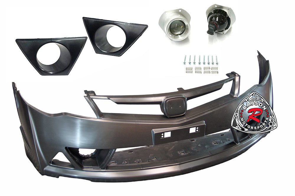 MU RR Front Bumper/Grille/Fog Lights For 2006-2011 Honda Civic (JDM Spec Front End, 4Dr)