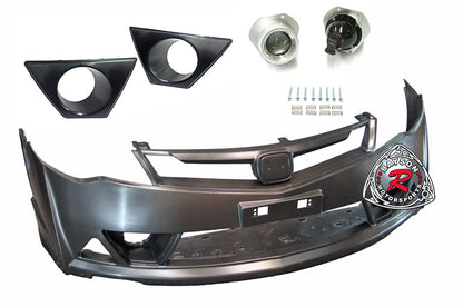 MU RR Front Bumper/Grille/Fog Lights For 2006-2011 Honda Civic (JDM Spec Front End, 4Dr)