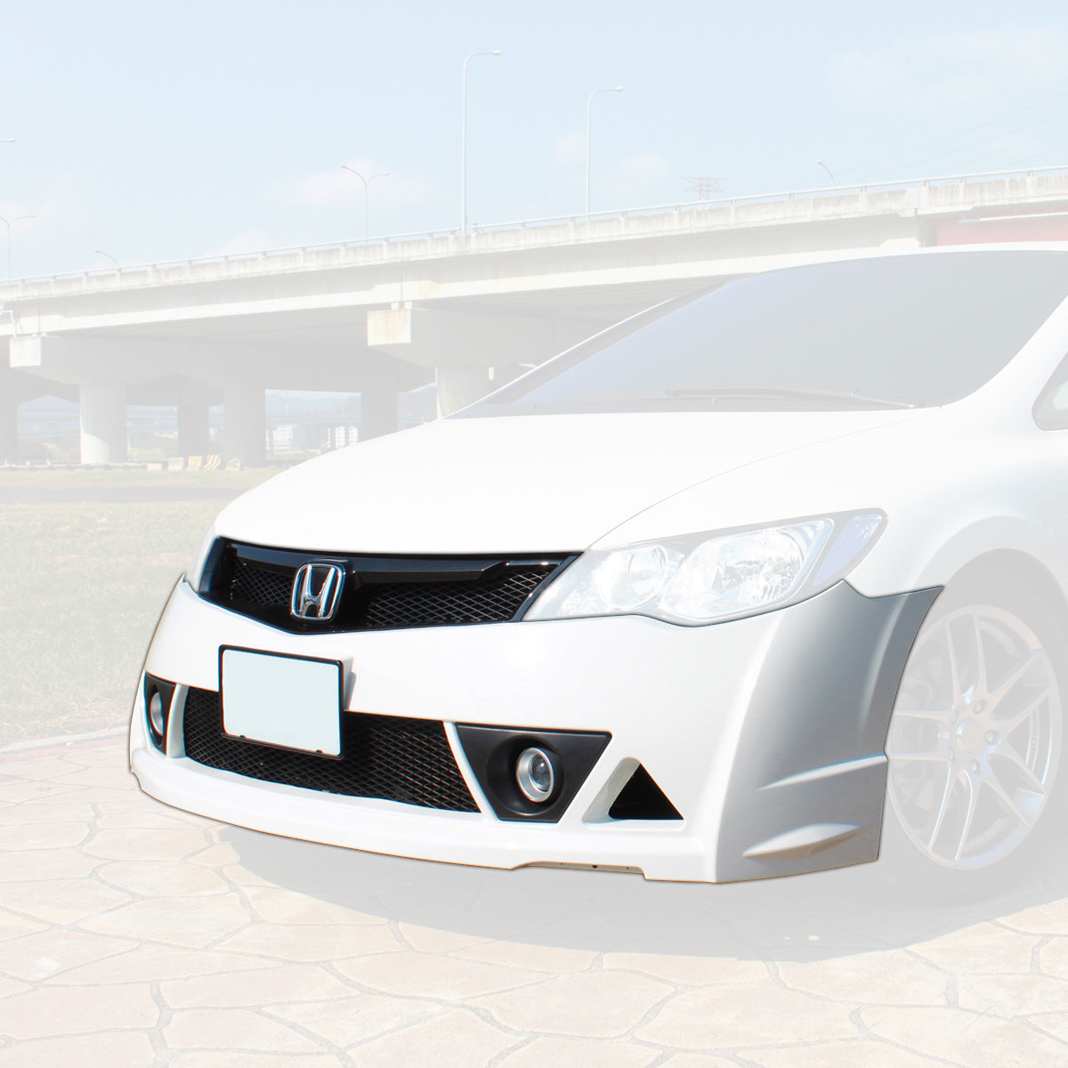 MU RR Front Bumper/Grille/Fog Lights For 2006-2011 Honda Civic (JDM Spec Front End, 4Dr)