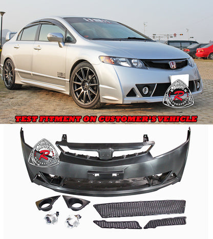 MU RR Style Front Bumper with Fog Lights For 2006-2011 Honda Civic (4Dr, USDM Only)