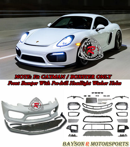 GT4 Style Front Bumper with DRL (With Headlight Washer Holes) For 2013-2016 Porsche Cayman/Boxster (981)