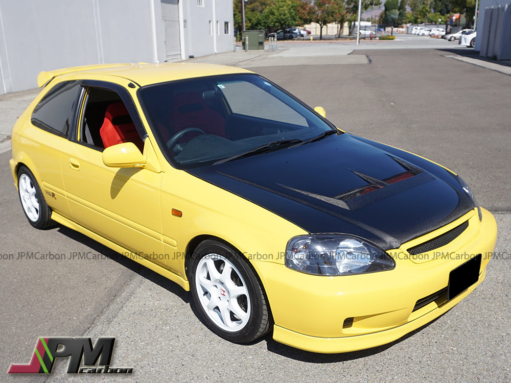 [JPMCarbon] JS Style (Carbon Fiber) Hood without Nozzle Holes For 1999-2000 Honda Civic 2Dr/3Dr/4Dr