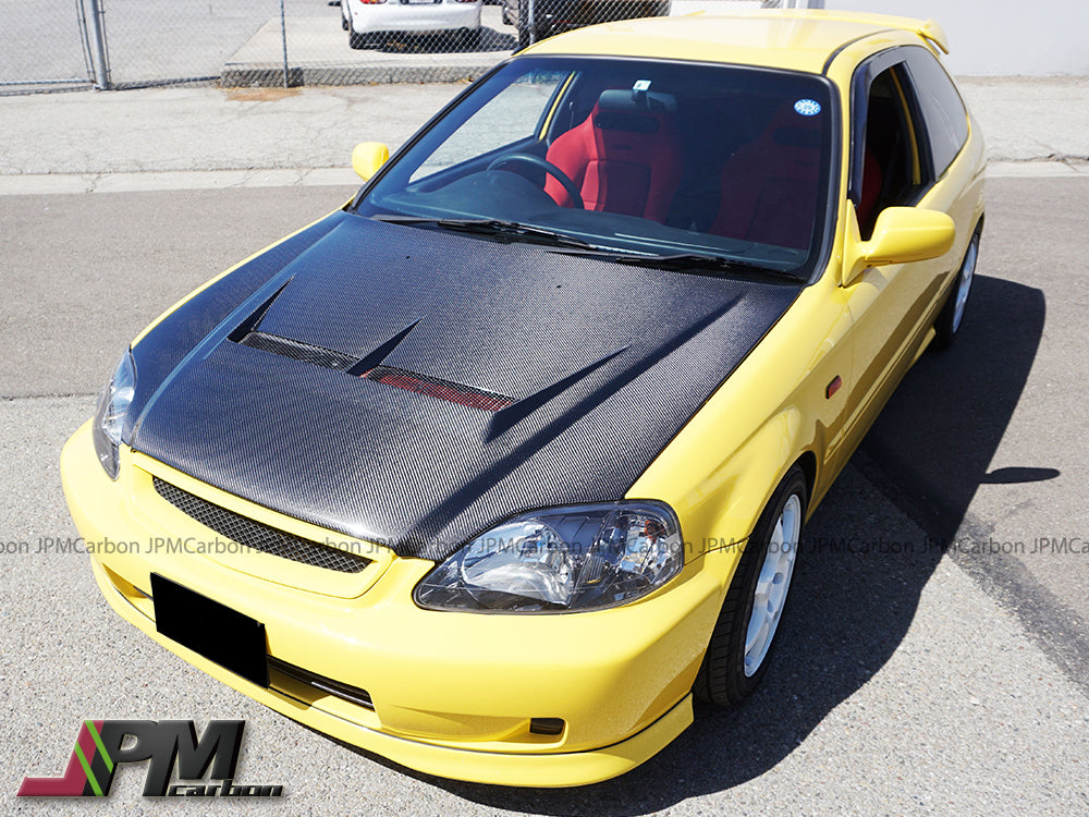 [JPMCarbon] JS Style (Carbon Fiber) Hood without Nozzle Holes For 1999-2000 Honda Civic 2Dr/3Dr/4Dr