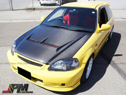 [JPMCarbon] JS Style (Carbon Fiber) Hood without Nozzle Holes For 1999-2000 Honda Civic 2Dr/3Dr/4Dr
