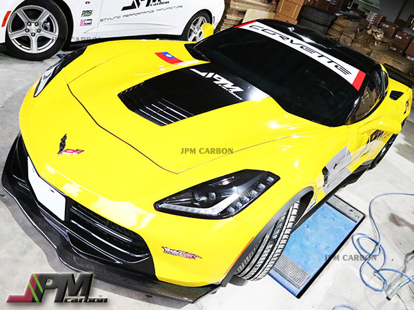 JPM R1 Carbon Fiber Front Bumper Add-on Lip + Side Skirts Extension Lip for Corvette C7