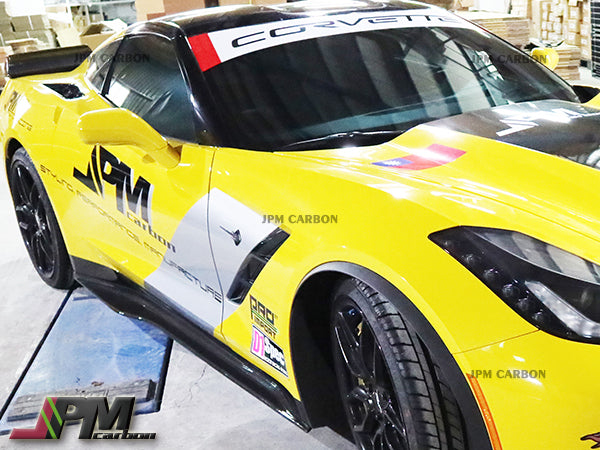 JPM R1 Carbon Fiber Front Bumper Add-on Lip + Side Skirts Extension Lip for Corvette C7