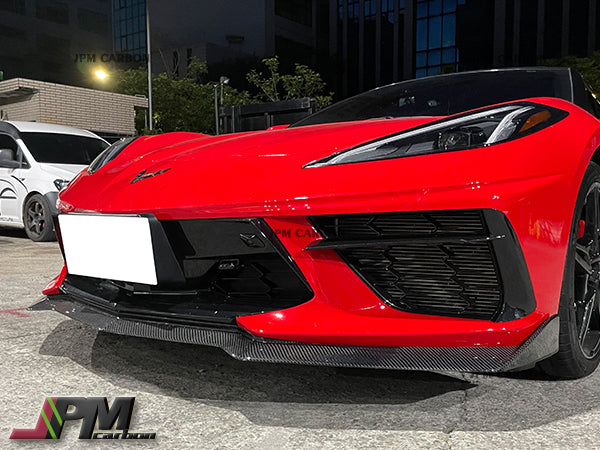 5VM Style Carbon Fiber Front Bumper Add-on Lip Fits For 2020-2023 Chevrolet Corvette C8 Only