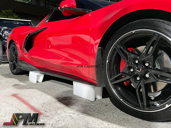5VM Style Carbon Fiber Side Skirt Add-on Lips Fits For 2020-2023 Chevrolet Corvette C8 Stingray Only