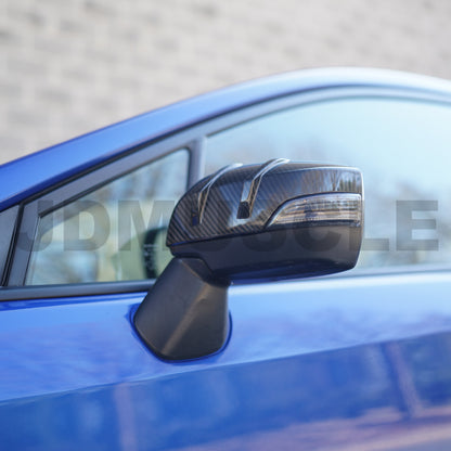 JDMuscle Tanso R2 Style Carbon Fiber Side Mirror Covers/Replacement with Turn Signal - 2015+WRX/STI