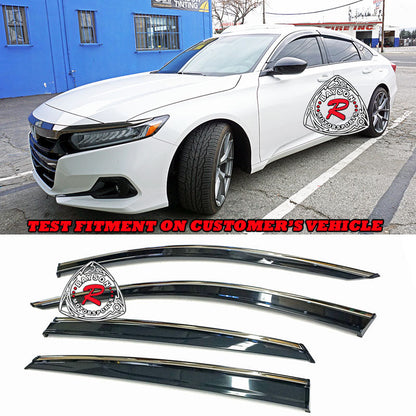 JDM Style Window Visors with Stainless Steel Chrome Trim For 2018-2022 Honda Accord (4Dr Sedan)