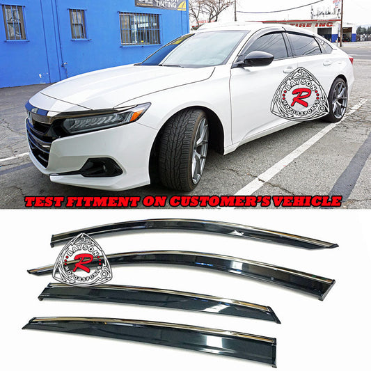 JDM Style Window Visors with Stainless Steel Chrome Trim For 2018-2022 Honda Accord (4Dr Sedan)