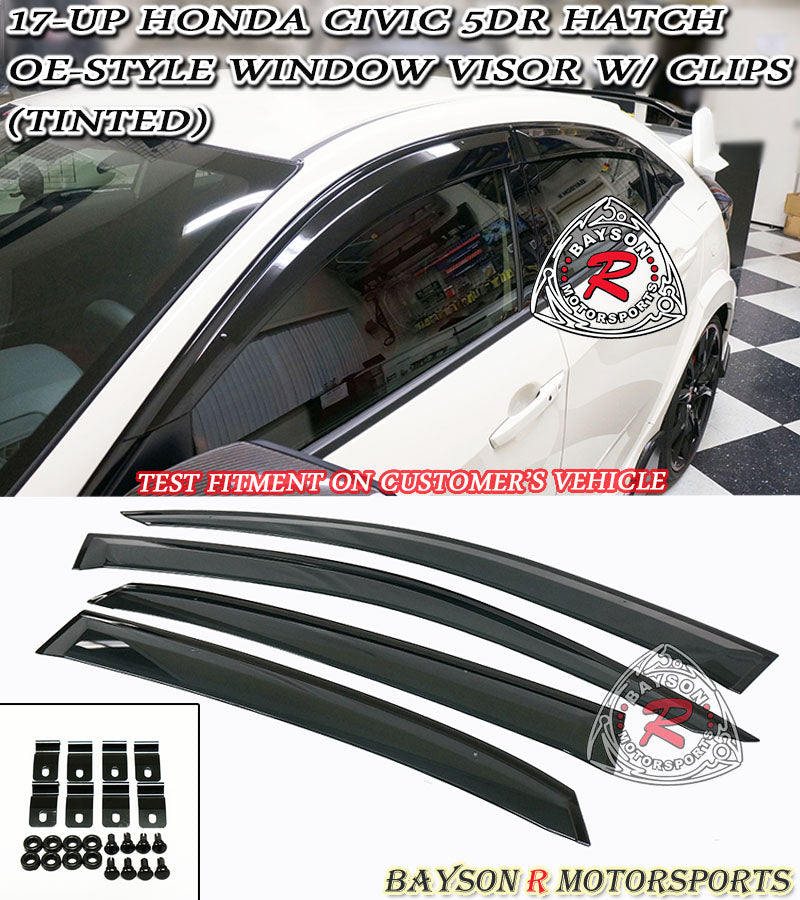 OE Style Window Visors with Clips For 2017-2021 Honda Civic 5Dr/Civic Type R (FK8)