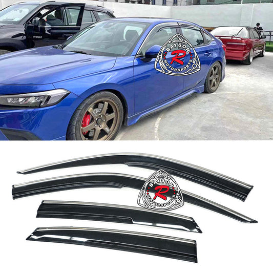 MU Style Window Visors with Stainless Steel Chrome Trims For 2022-2025 Honda Civic (4Dr Sedan/5Dr Hatchback)