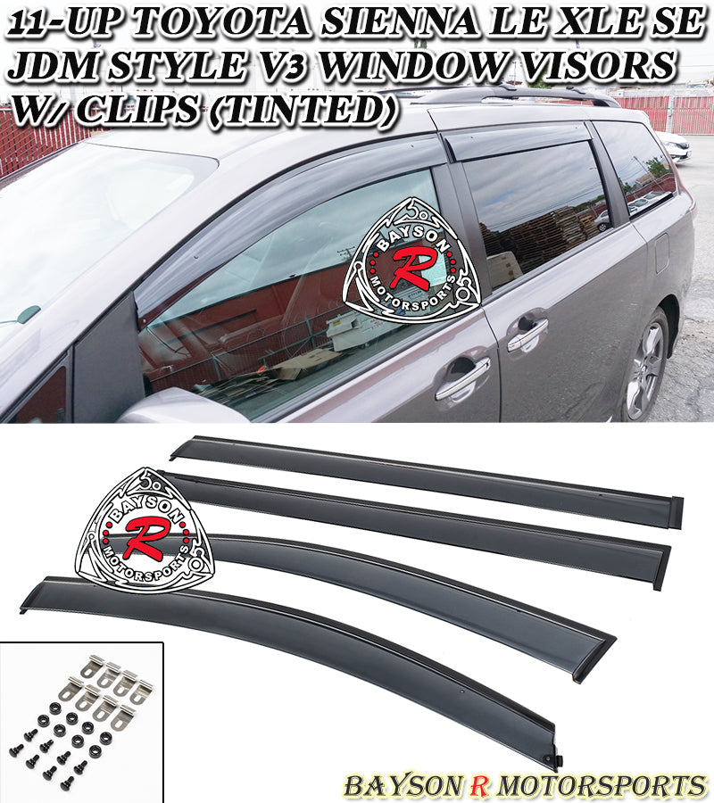 JDM V3 Style Window Visors with Clips For 2011-2020 Toyota Sienna