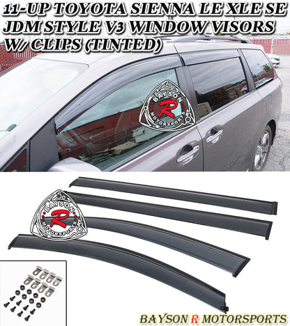 JDM V3 Style Window Visors with Clips For 2011-2020 Toyota Sienna