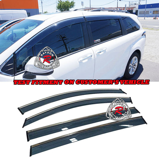 JDM Style Window Visors with Stainless Steel Trim For 2021-2025 Toyota Sienna
