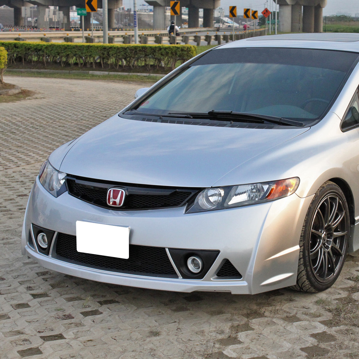 MU RR Style Front Bumper with Fog Lights For 2006-2011 Honda Civic (4Dr, USDM Only)